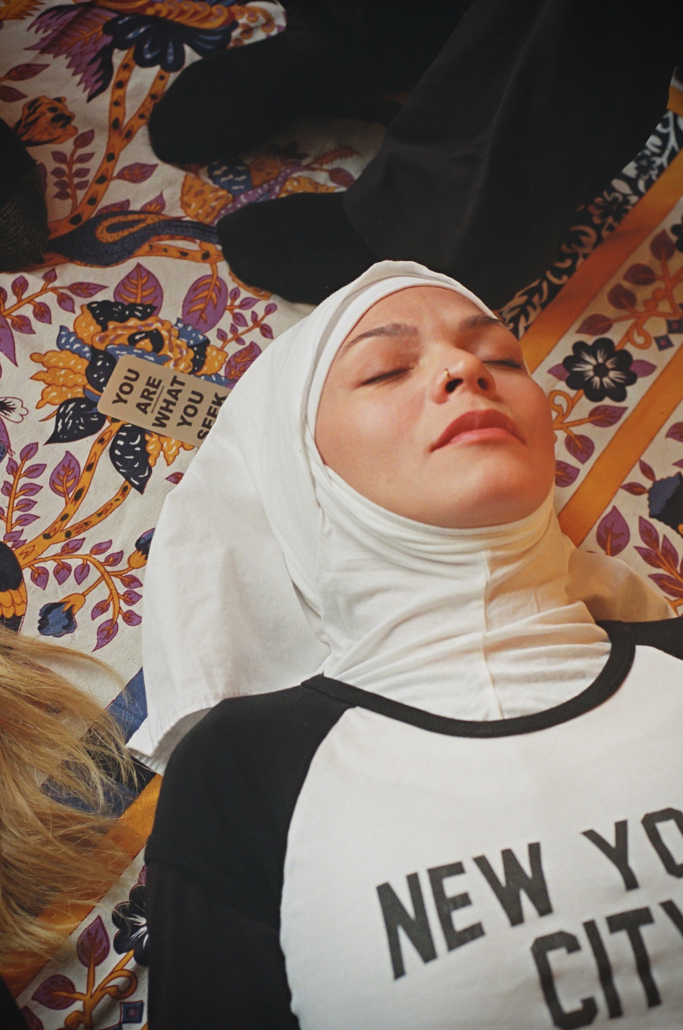 A participant resting during meditation